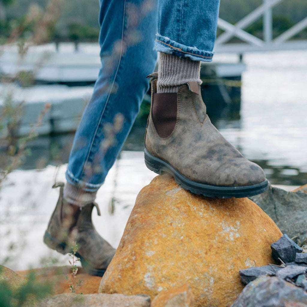 Men's Faux Leather Pull-On Chelsea Boots with Lug Sole