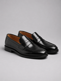 Men's Polished Faux Leather Penny Loafers in Black