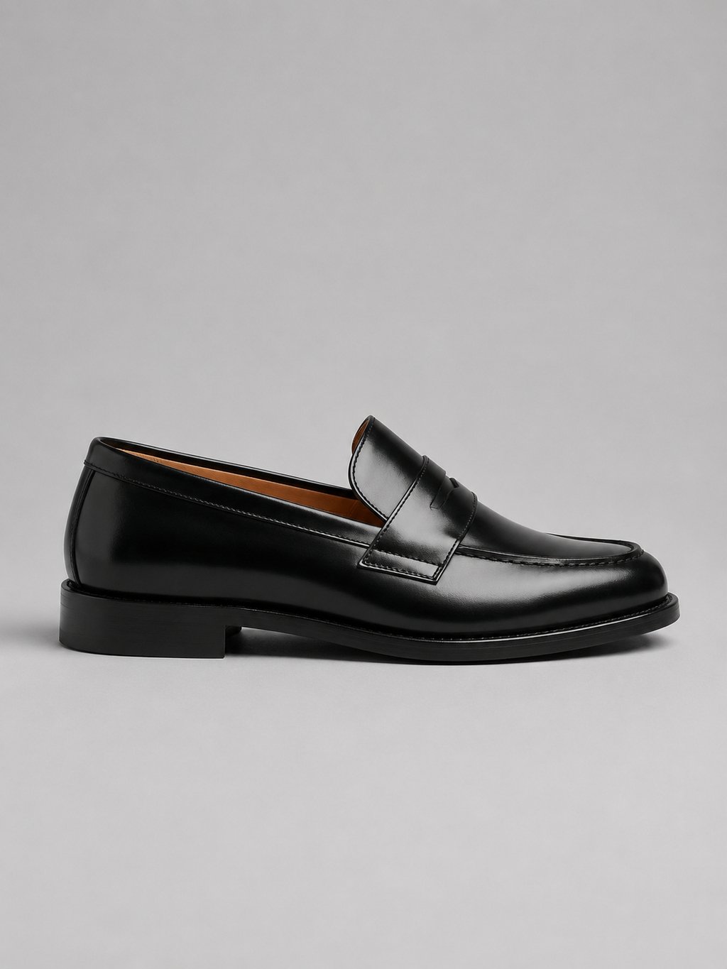 Men's Polished Faux Leather Penny Loafers in Black