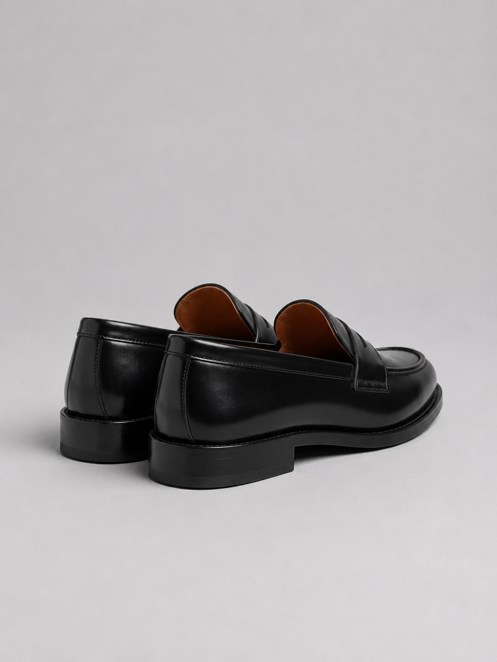Men's Polished Faux Leather Penny Loafers in Black