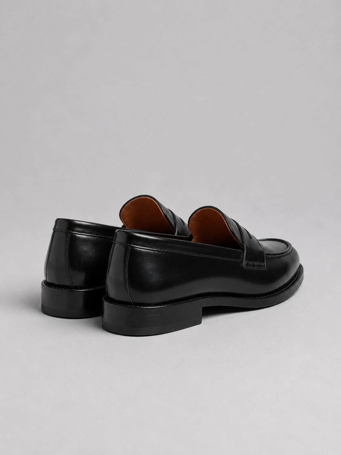 Men's Polished Faux Leather Penny Loafers in Black
