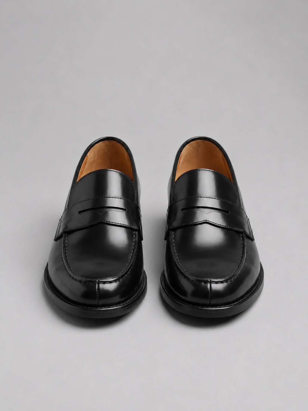 Men's Polished Faux Leather Penny Loafers in Black