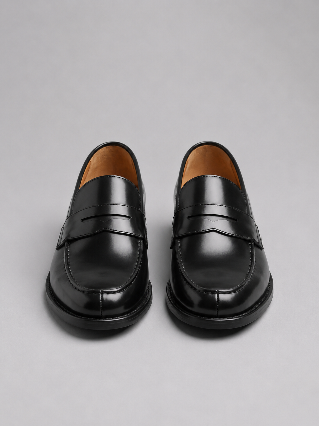 Men's Polished Faux Leather Penny Loafers in Black