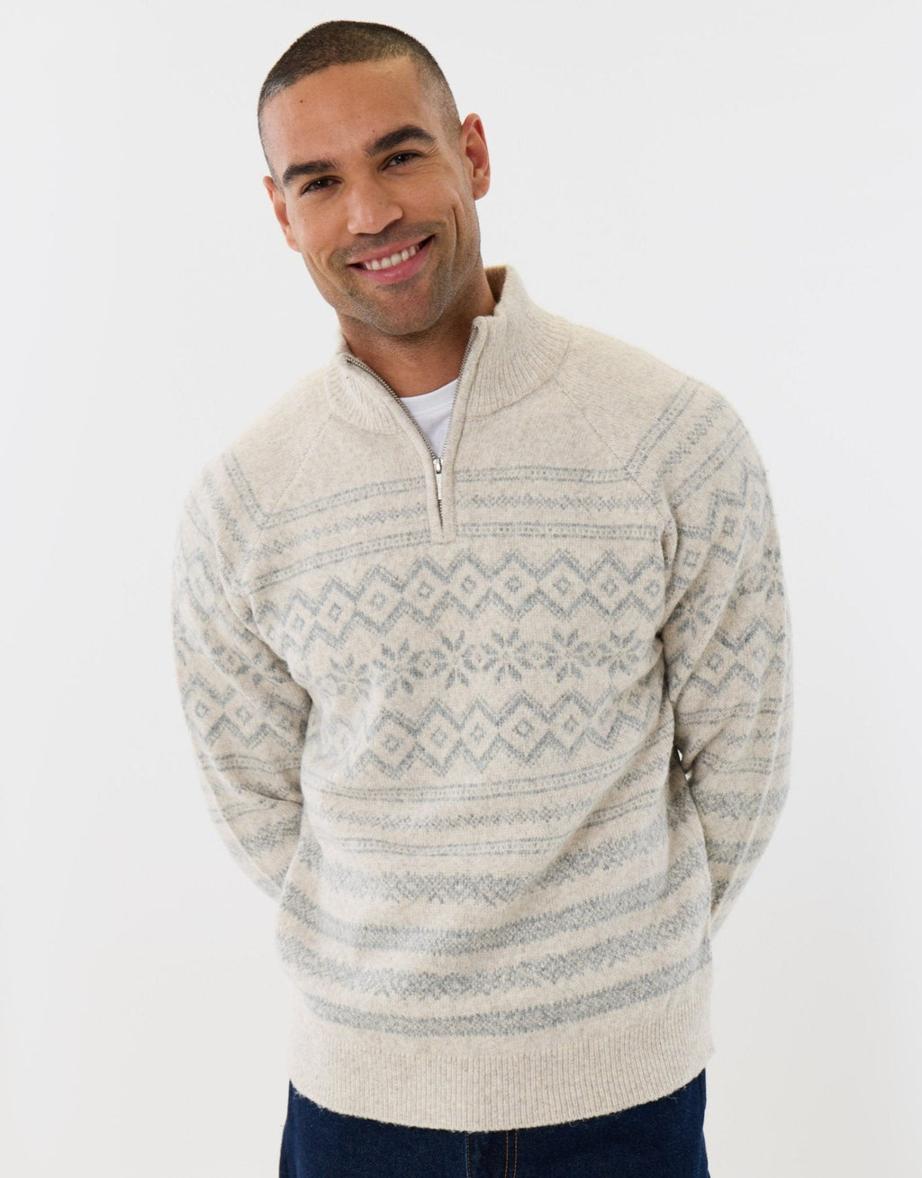 Men's Fair Isle Snowflake Christmas Sweater Quarter Zip