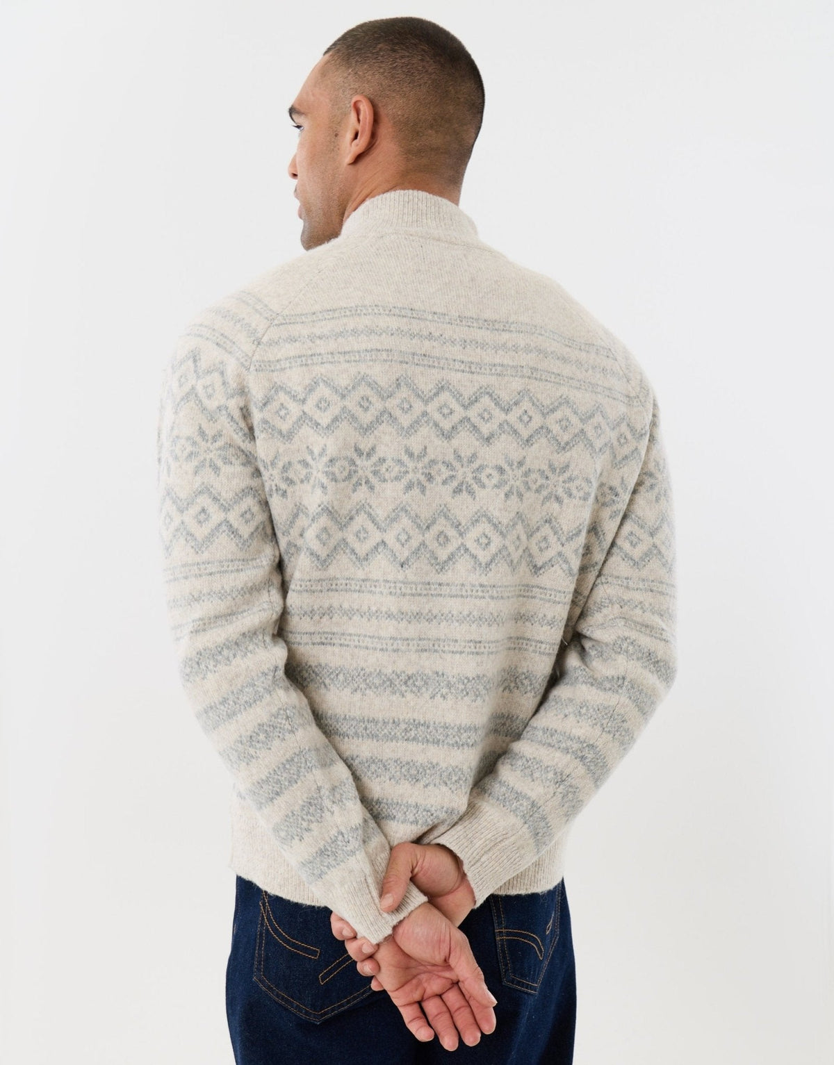 Men's Fair Isle Snowflake Christmas Sweater Quarter Zip