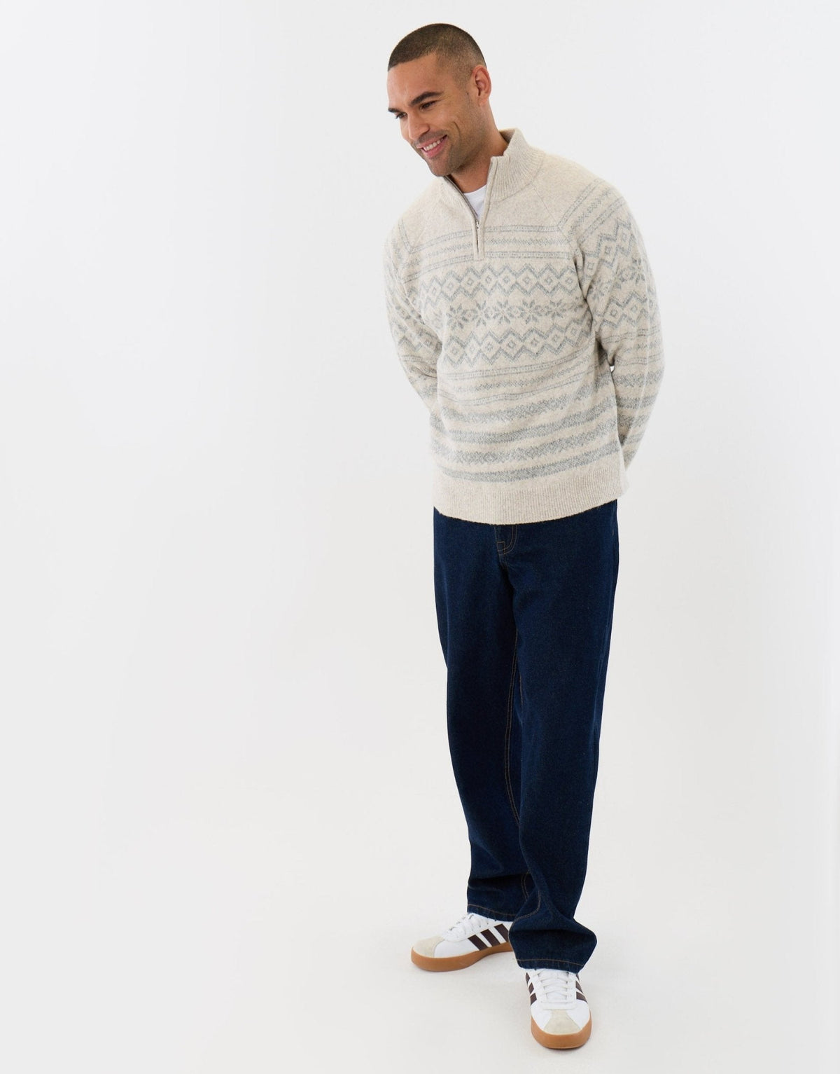 Men's Fair Isle Snowflake Christmas Sweater Quarter Zip