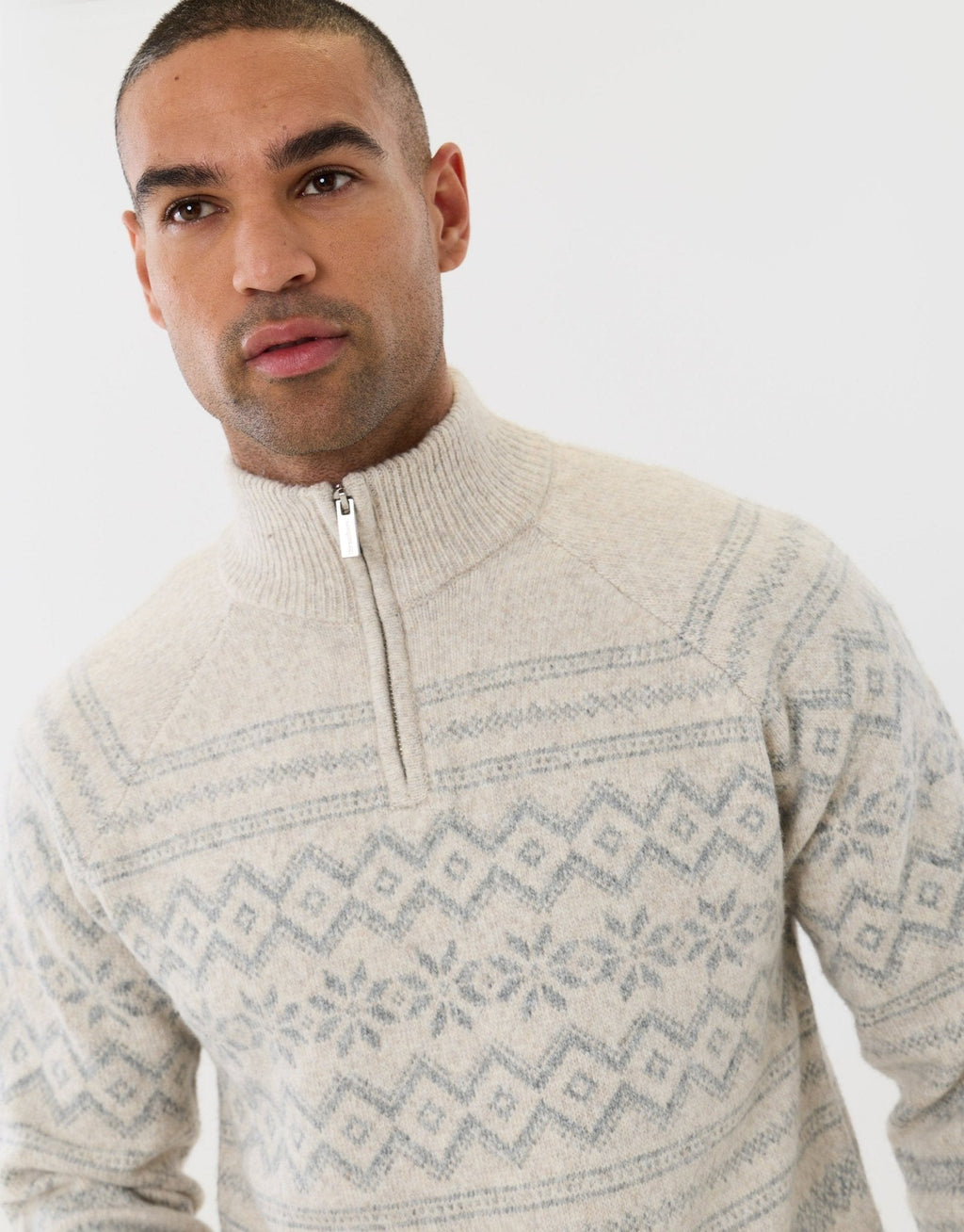 Men's Fair Isle Snowflake Christmas Sweater Quarter Zip