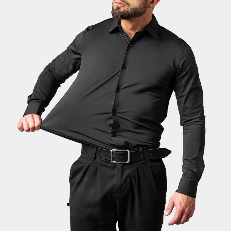 Men's Stretch Straight-Cut Button-Front Dress Shirt