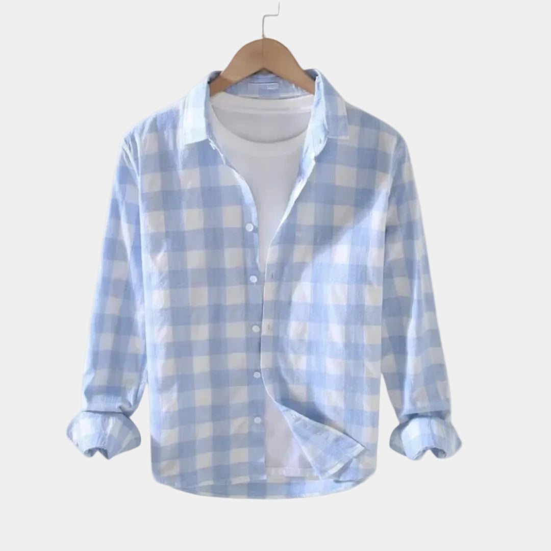 Men's Gingham Check Long-Sleeve Button-Down Shirt