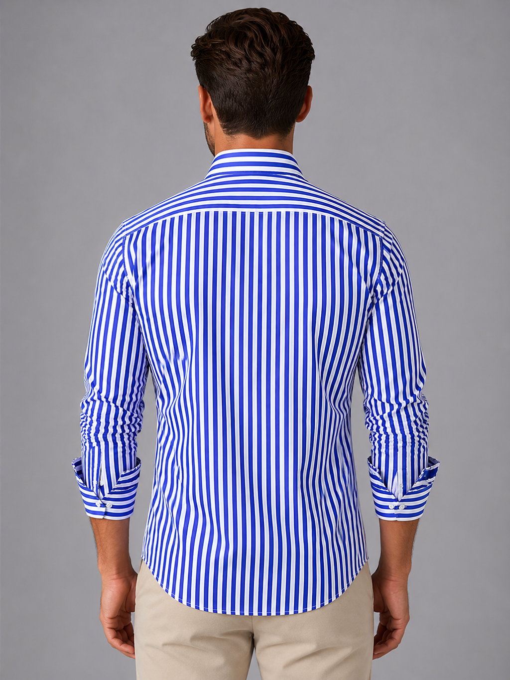Men's Vertical Striped Long Sleeve Dress Shirt