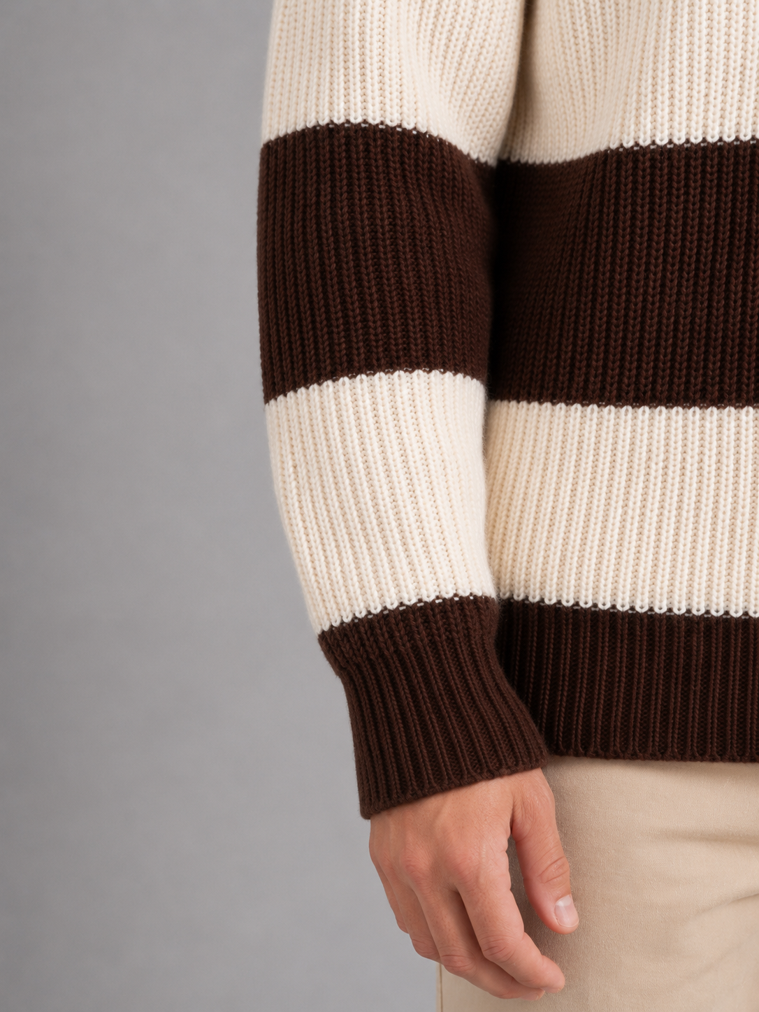 Men's Striped Ribbed Knit Polo Sweater in Brown