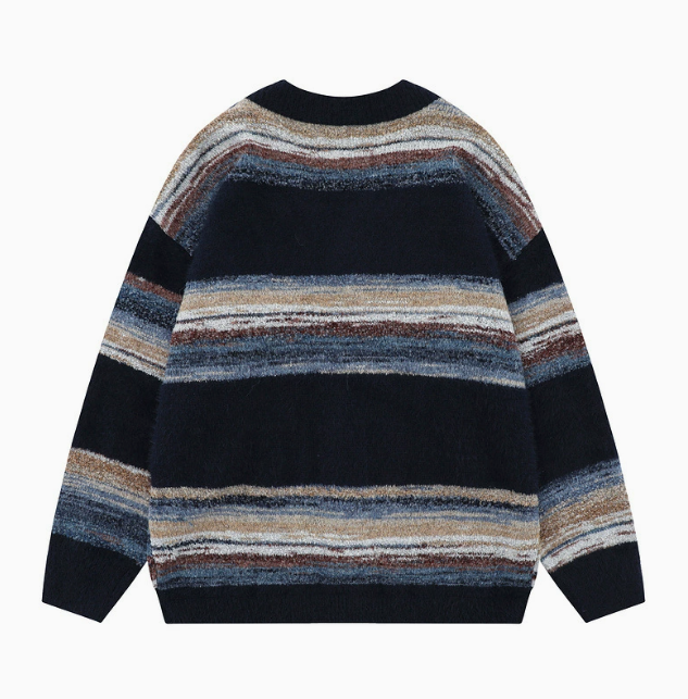Men's Striped V-Neck Button Cardigan Sweater