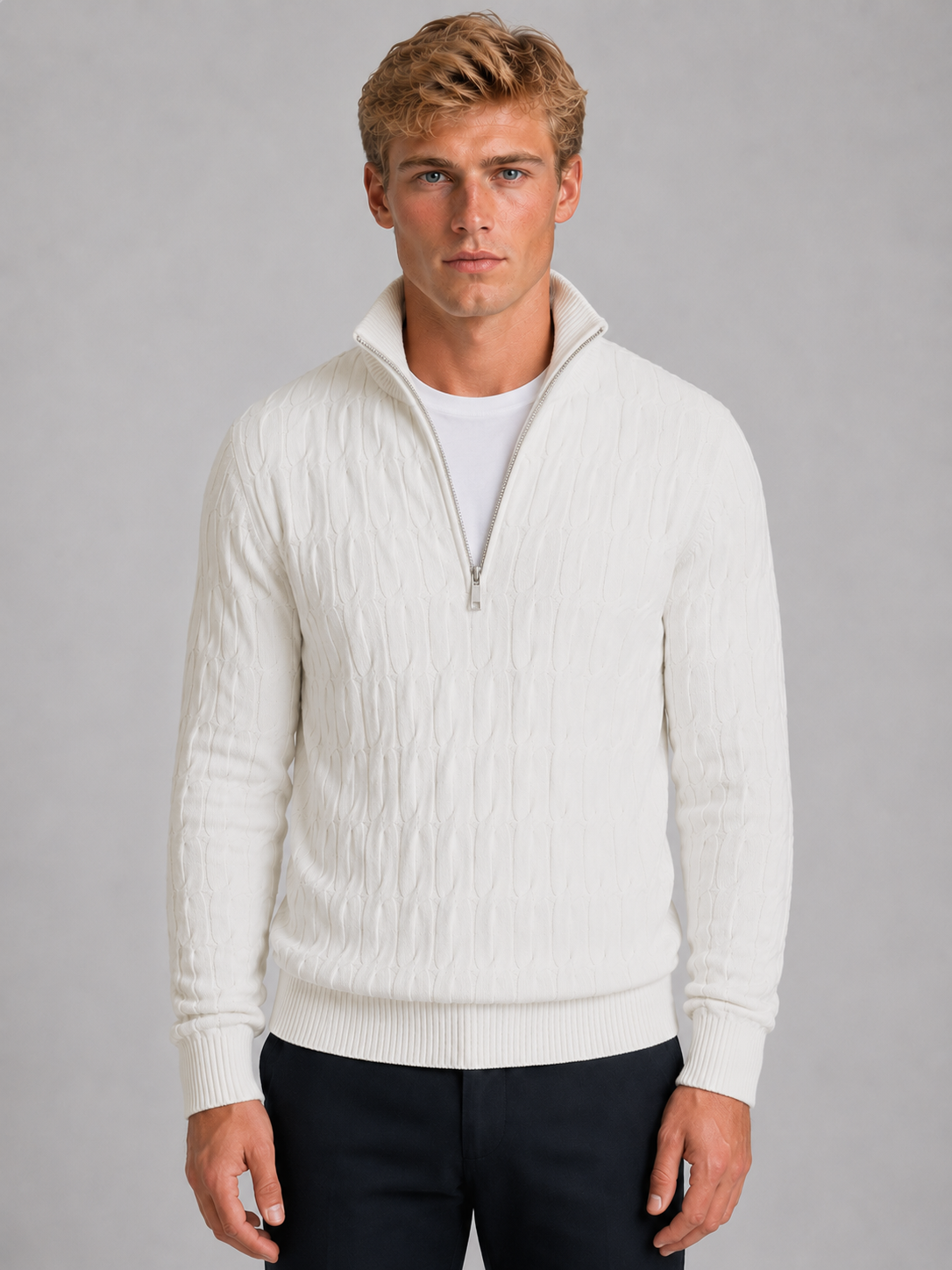Men's Textured Knit Quarter-Zip Sweater