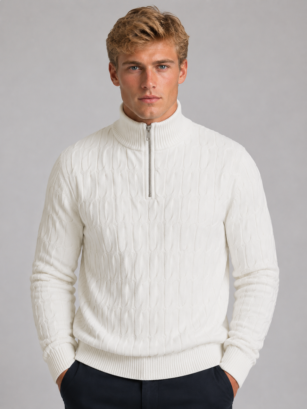 Men's Textured Knit Quarter-Zip Sweater