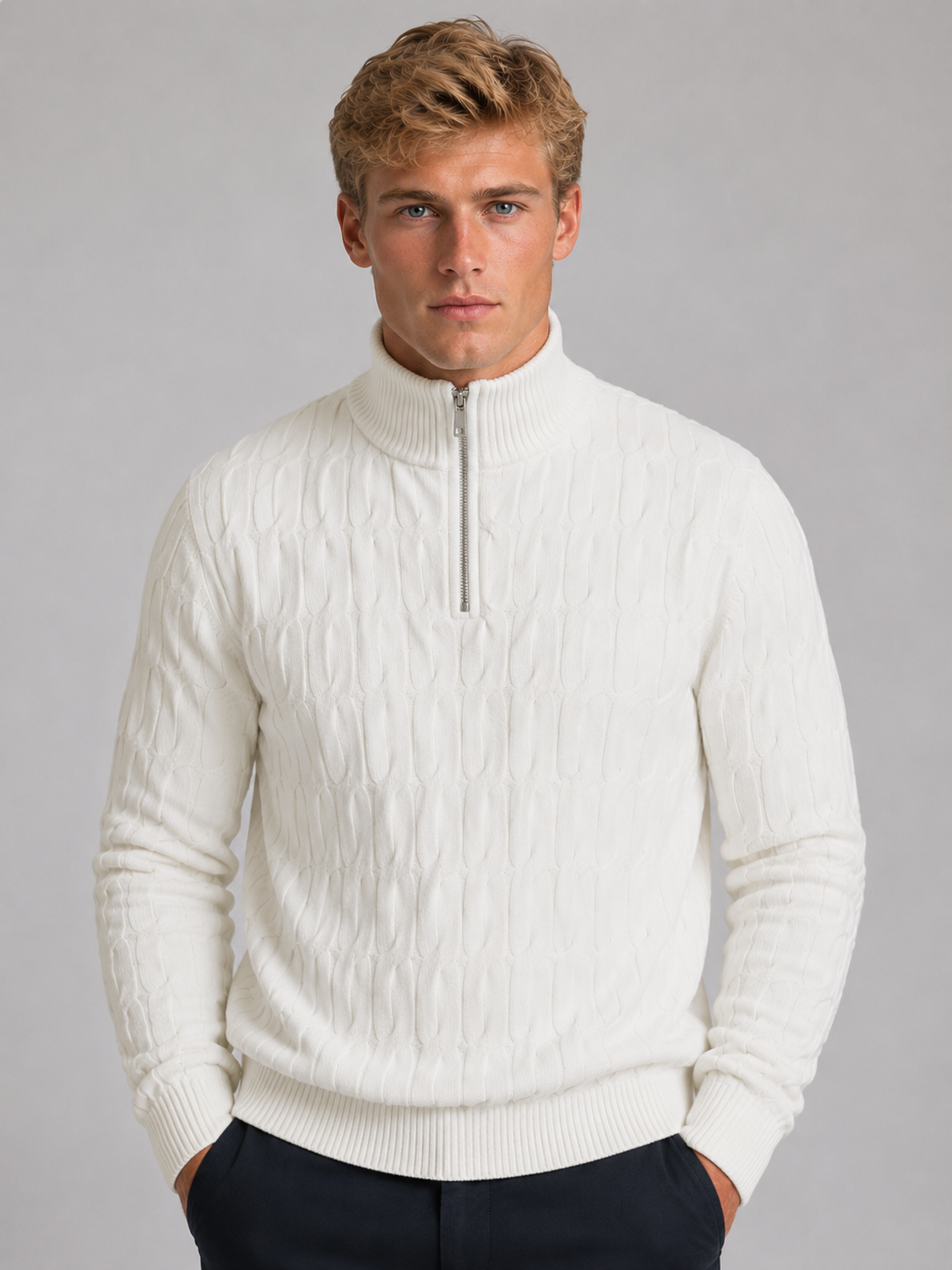 Men's Textured Knit Quarter-Zip Sweater