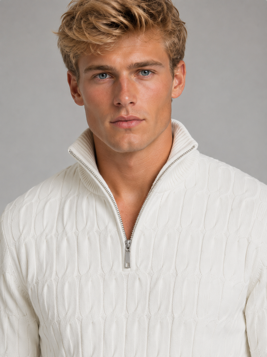 Men's Textured Knit Quarter-Zip Sweater
