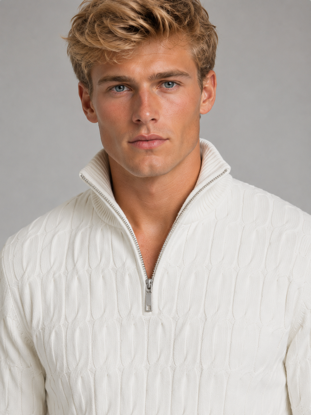 Men's Textured Knit Quarter-Zip Sweater