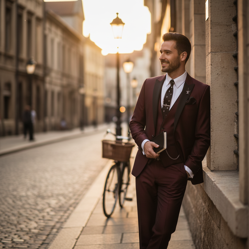 Men's Three-Piece Formal Suit with Contrast Lapel
