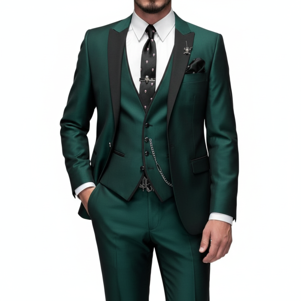 Men's Three-Piece Formal Suit with Contrast Lapel
