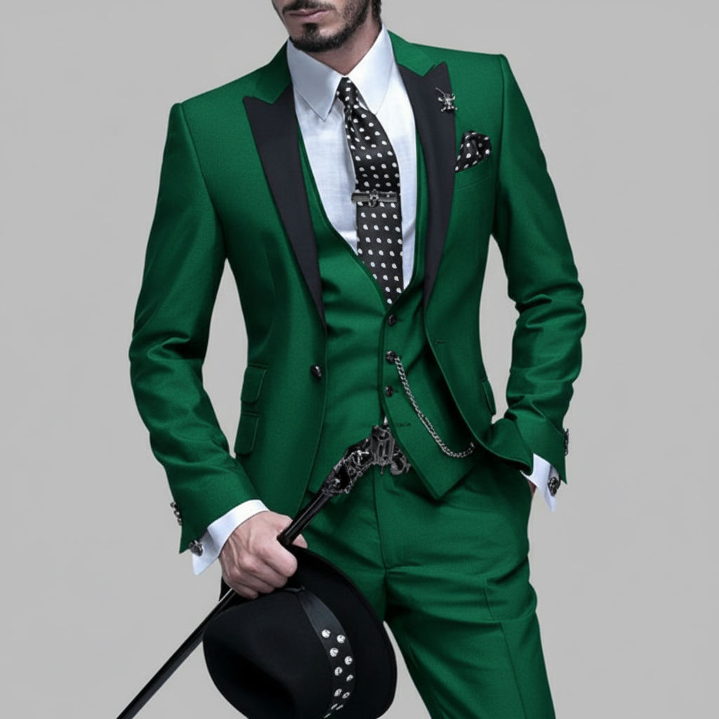Men's Three-Piece Formal Suit with Contrast Lapel