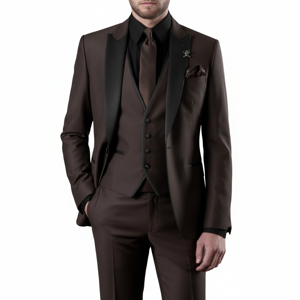 Men's Three-Piece Formal Suit with Contrast Lapel