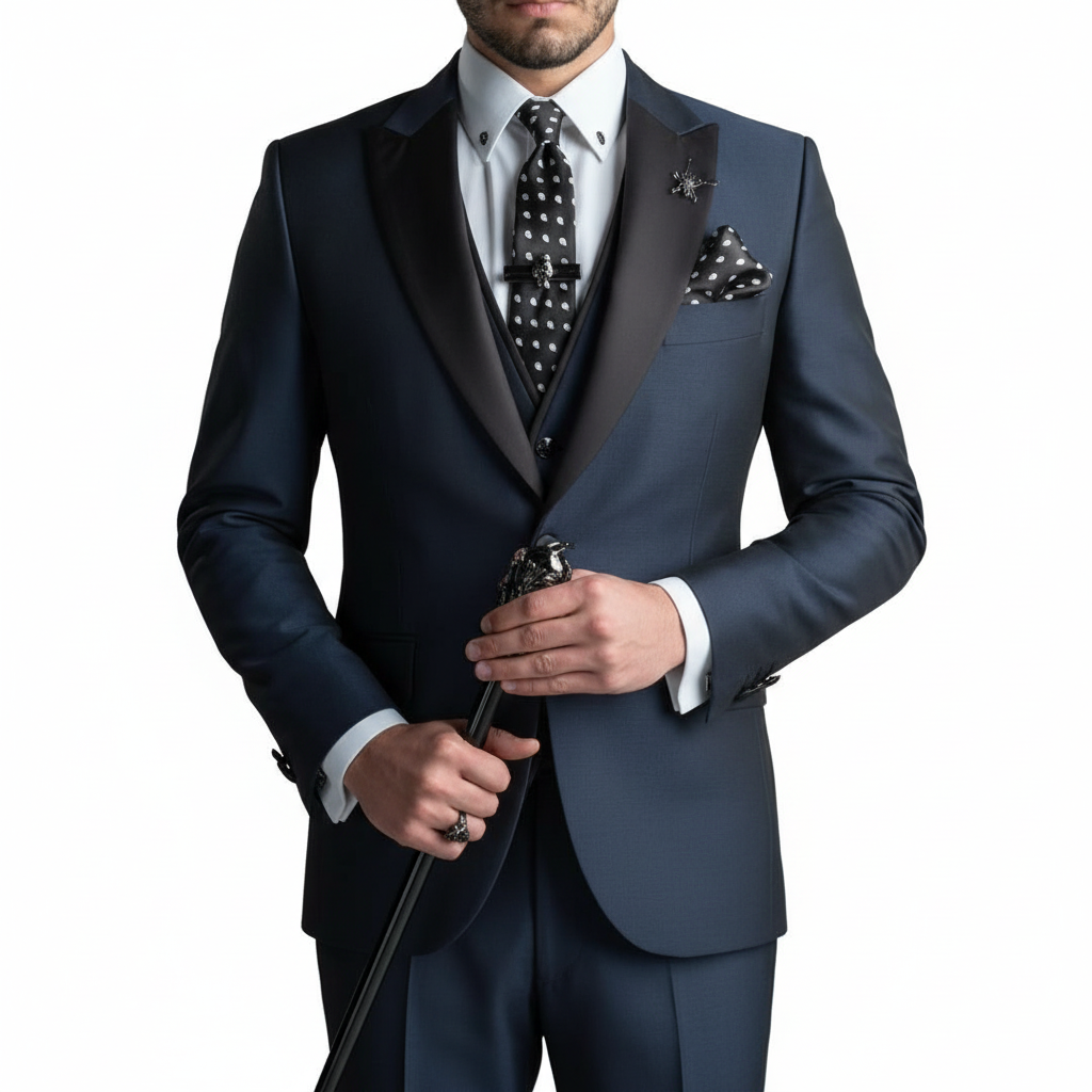 Men's Three-Piece Formal Suit with Contrast Lapel