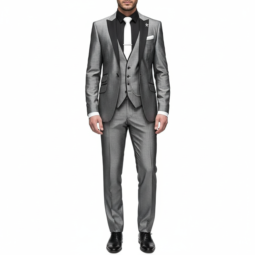Men's Three-Piece Formal Suit with Contrast Lapel