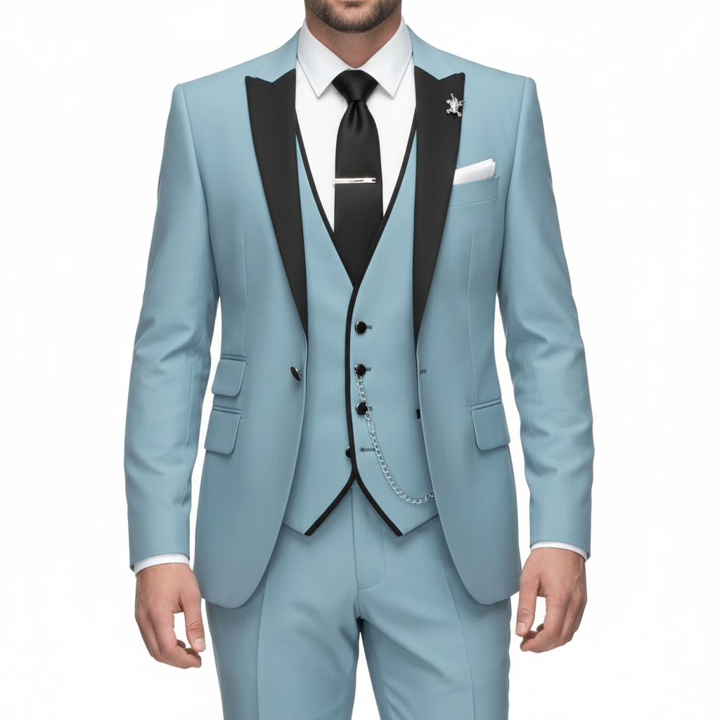 Men's Three-Piece Formal Suit with Contrast Lapel