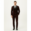 Men's Peak Lapel Three-Piece Christmas Party Suit in Burgundy