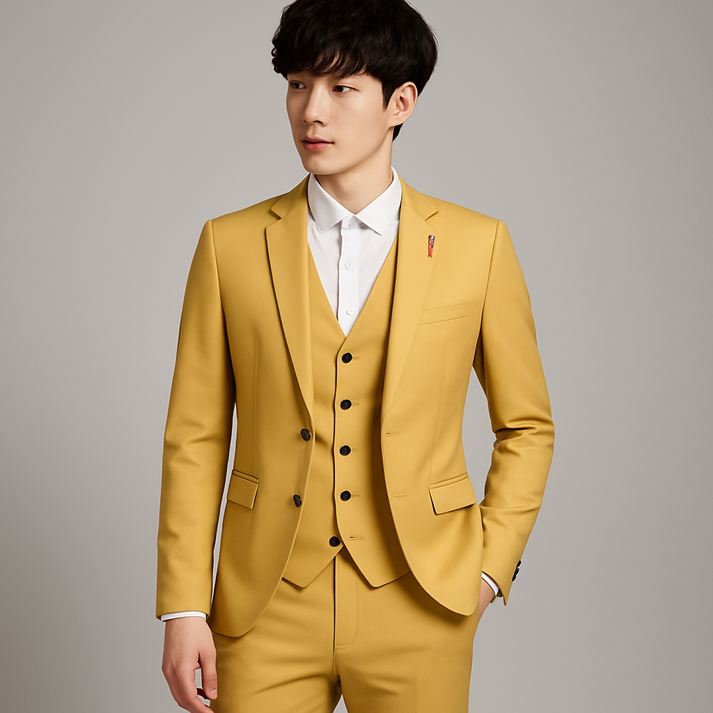 Men's Three-Piece Tailored Suit with Vest