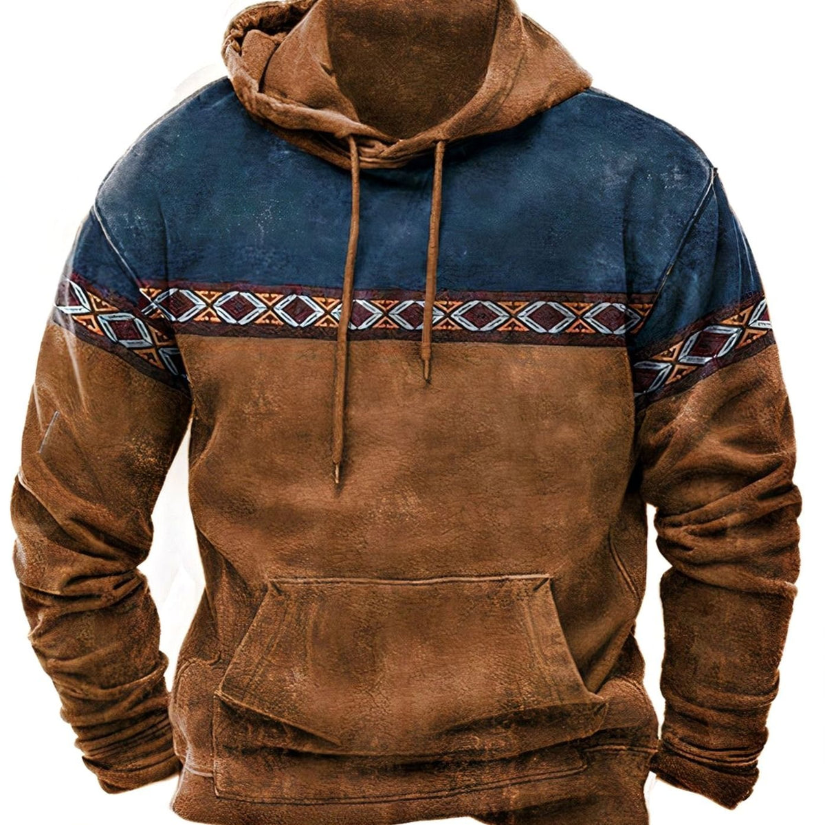 Men's Tribal Stripe Color Block Pullover Hoodie