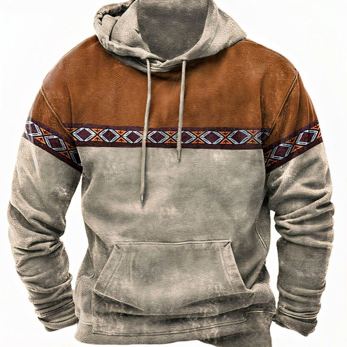 Men's Tribal Stripe Color Block Pullover Hoodie