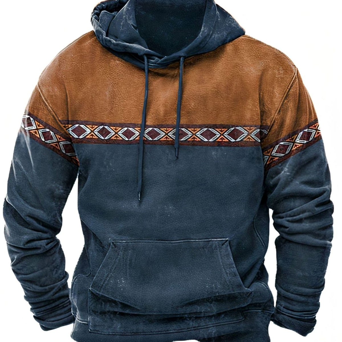 Men's Tribal Stripe Color Block Pullover Hoodie