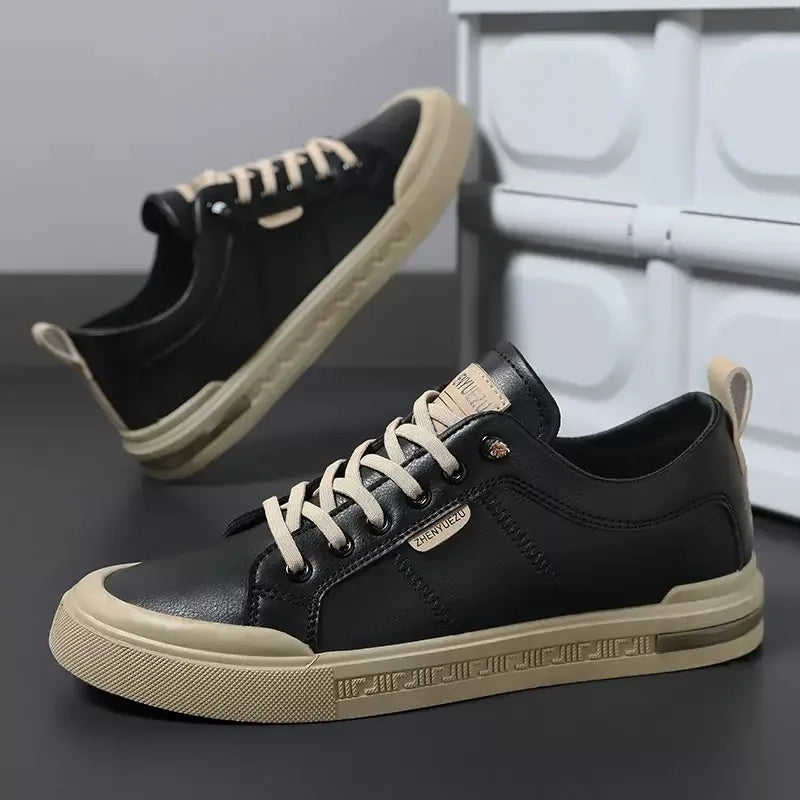 Men's Two-Tone Faux Leather Low-Top Lace-Up Sneakers