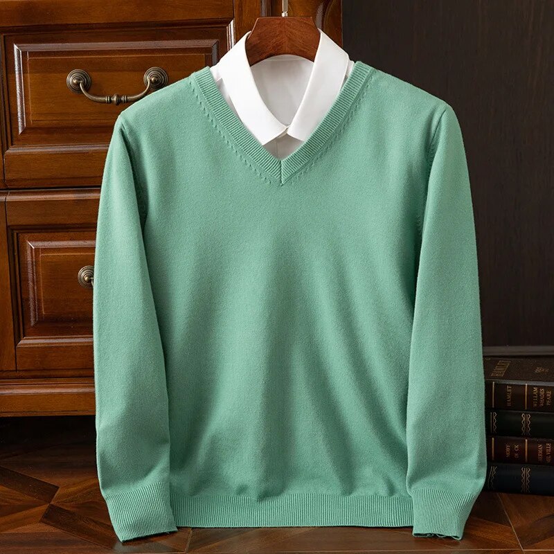 Men's Fine Knit V-Neck Pullover Sweater