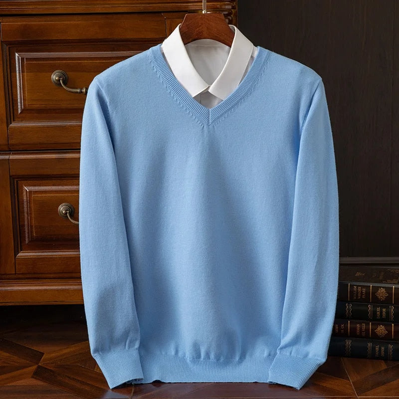 Men's Fine Knit V-Neck Pullover Sweater