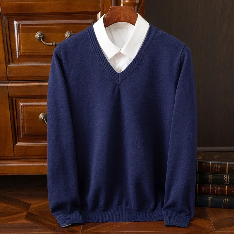 Men's Fine Knit V-Neck Pullover Sweater