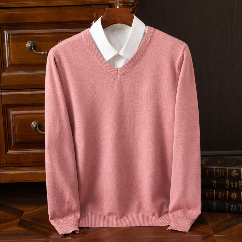 Men's Fine Knit V-Neck Pullover Sweater