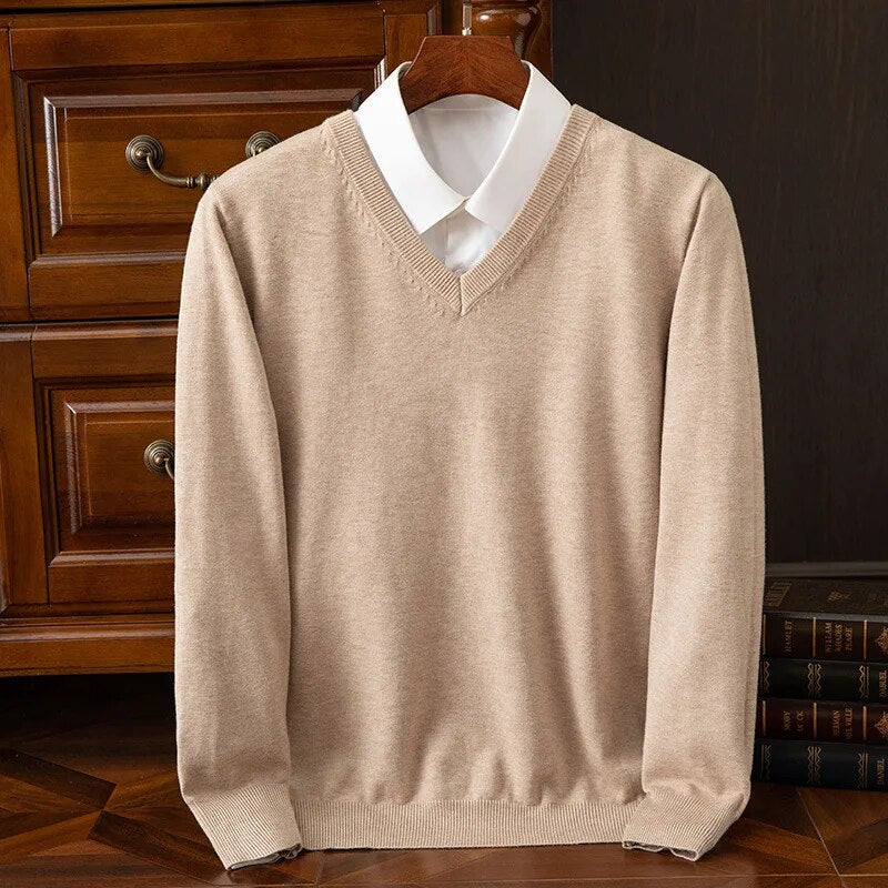 Men's Fine Knit V-Neck Pullover Sweater
