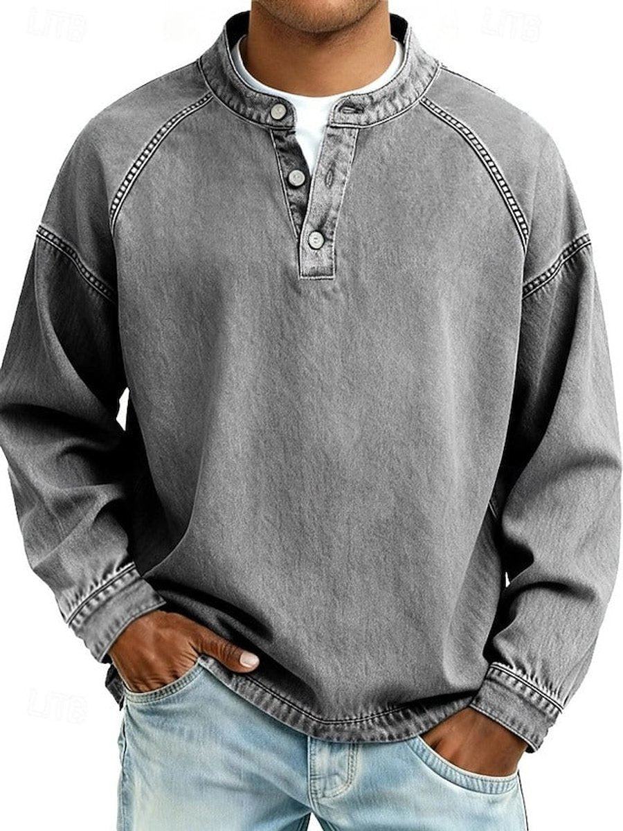 Men's Vintage Washed Henley Raglan Sweatshirt