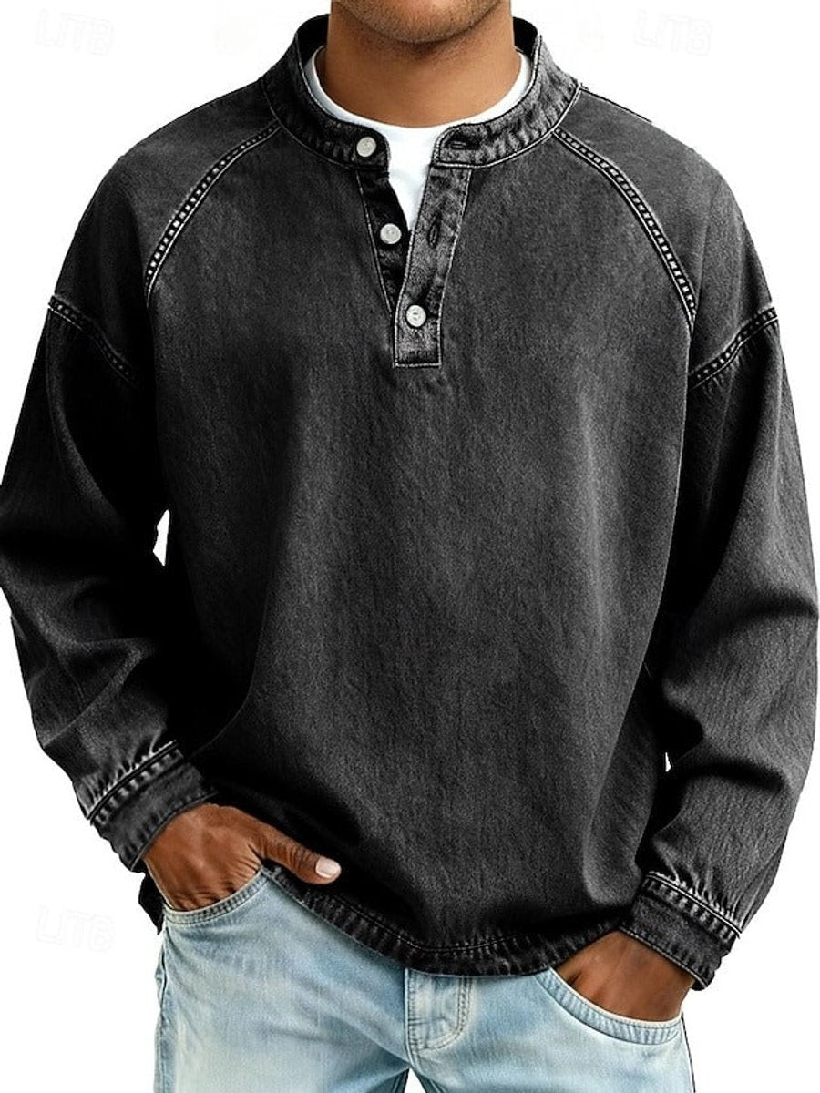Men's Vintage Washed Henley Raglan Sweatshirt