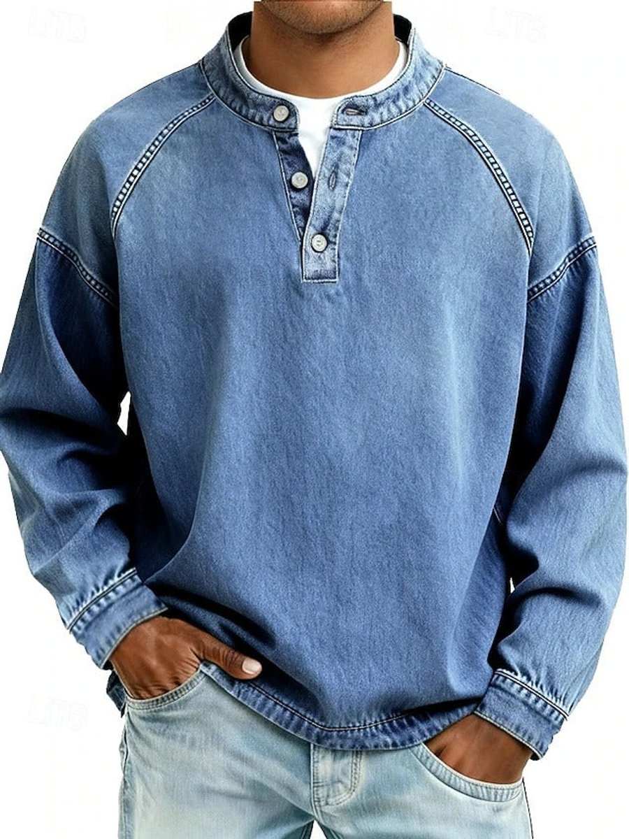 Men's Vintage Washed Henley Raglan Sweatshirt