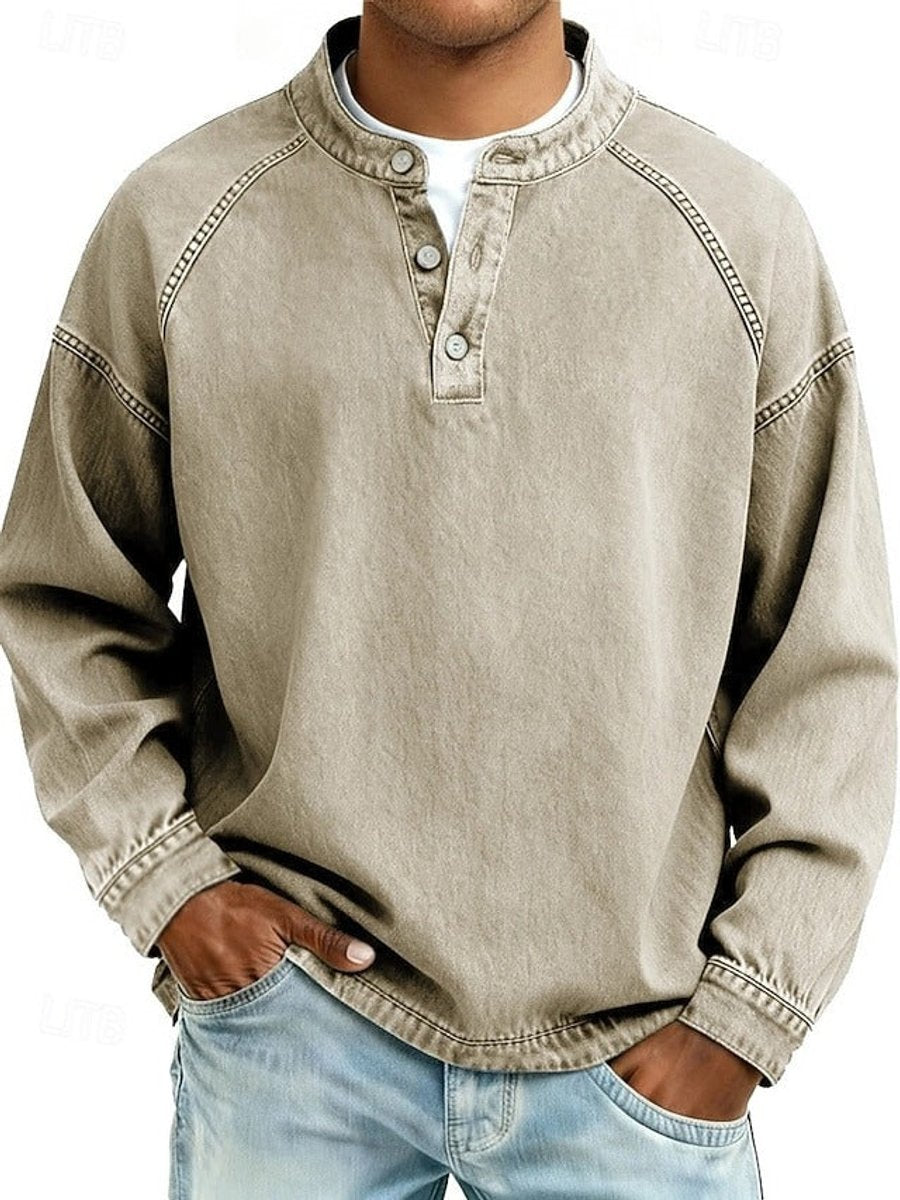 Men's Vintage Washed Henley Raglan Sweatshirt