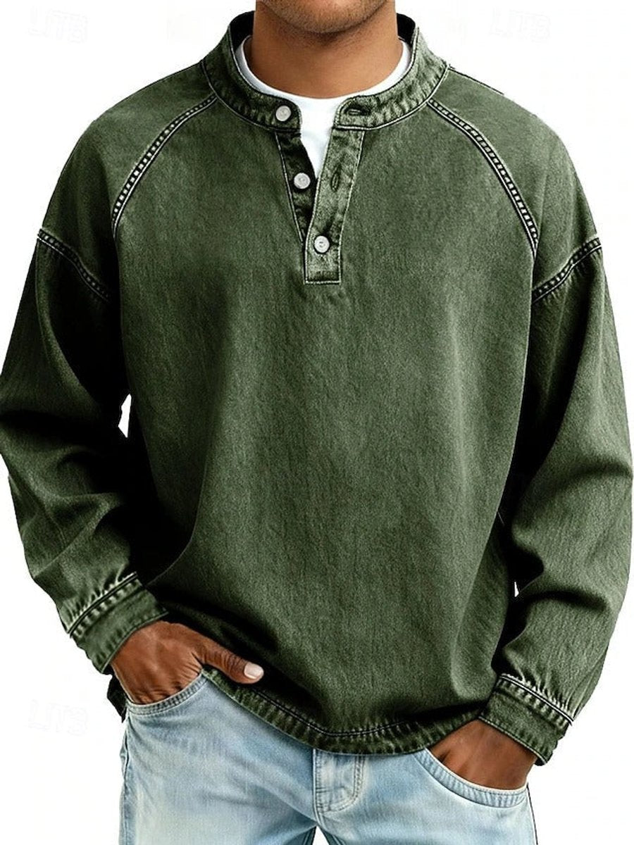Men's Vintage Washed Henley Raglan Sweatshirt
