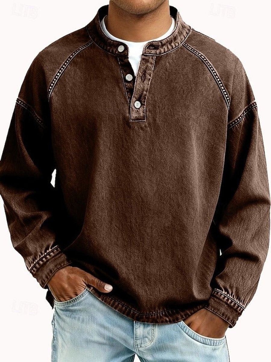 Men's Vintage Washed Henley Raglan Sweatshirt