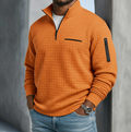 Men's Waffle Knit Quarter-Zip Pullover with Zip Pockets