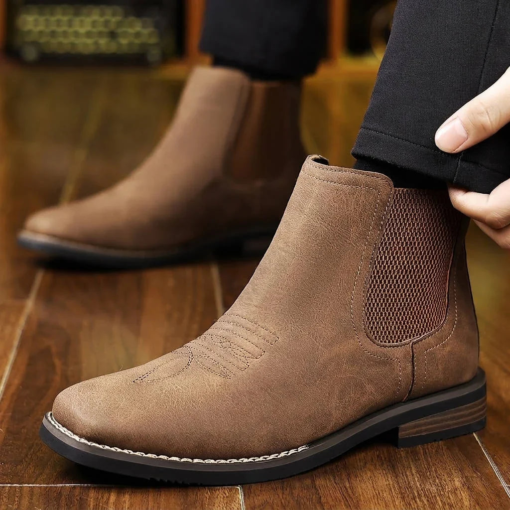 Men's Faux Suede Western Stitched Chelsea Boots