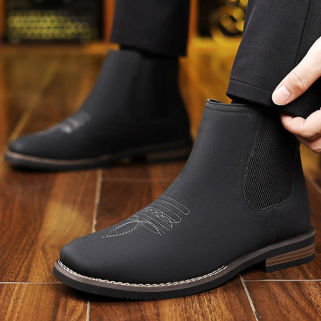 Men's Faux Suede Western Stitched Chelsea Boots