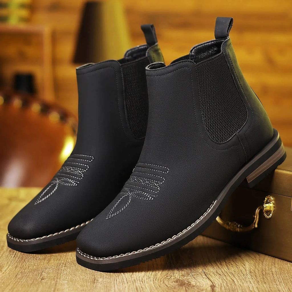Men's Faux Suede Western Stitched Chelsea Boots