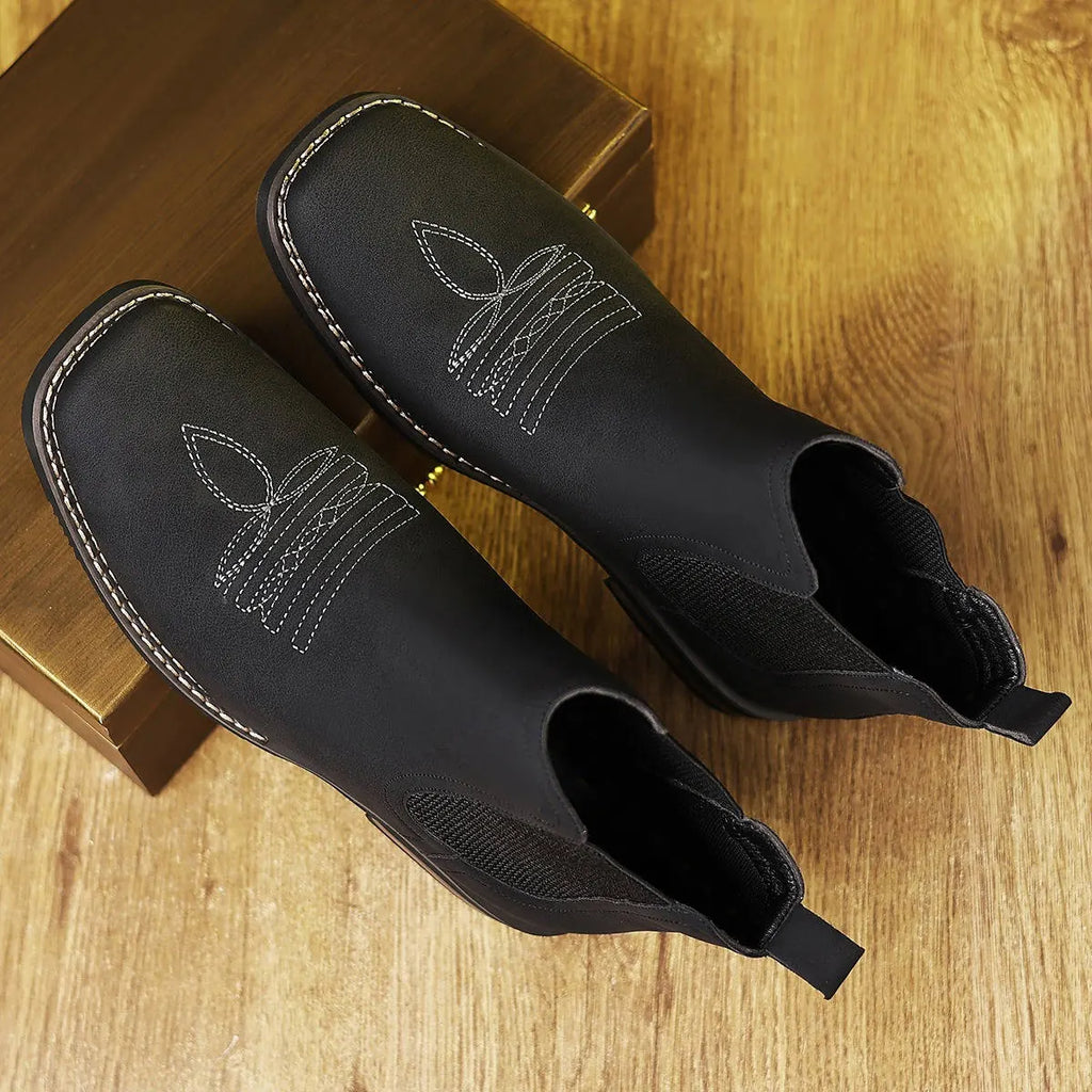 Men's Faux Suede Western Stitched Chelsea Boots